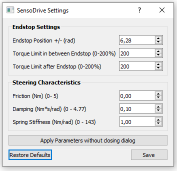 SensoDrive Settings